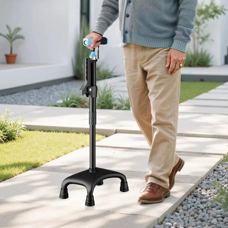

LED Light Walking Stick Crutches for Adults - Adjustable Aluminum Alloy Crutch with Non-Slip Four Legs Base for Seniors/Disabled