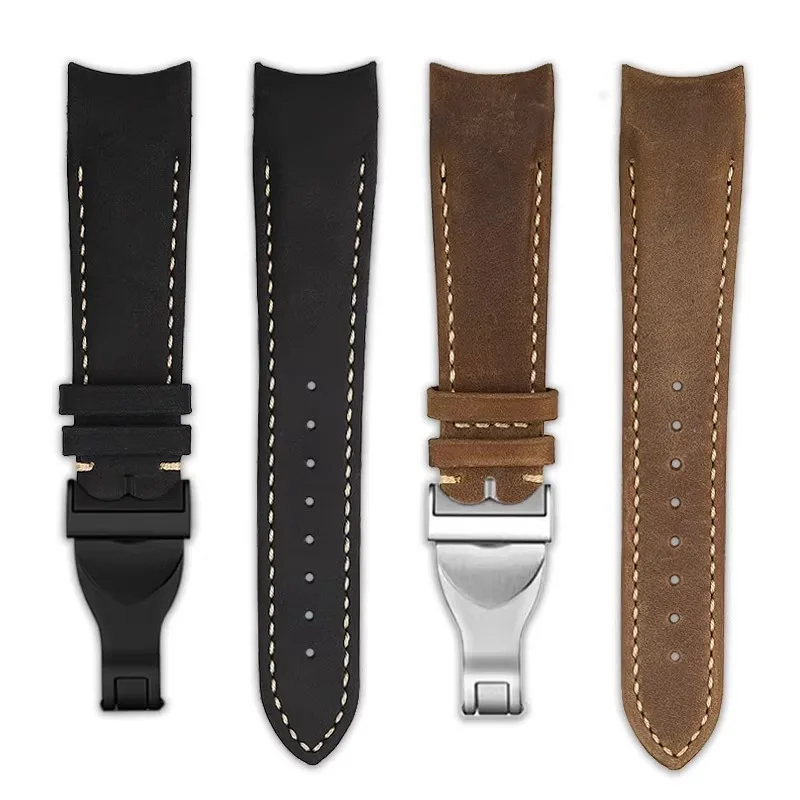 20 مللي متر 22 مللي متر منحني نهاية Lea/ther ريترو حزام ل تيودور بيوان توقيت الذهب الصلب M79363 M79360 قوس جلد البقر سوار أسود براون
