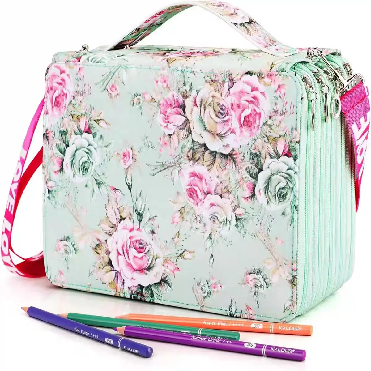 

Colorful Flowers 252-Hole Pencil Bag Curtain Set Creative Sketch Multifunctional Large Capacity Student Drawing Pencil Case