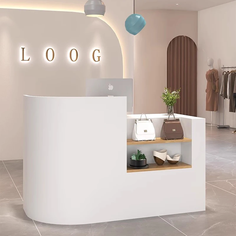 

​​Modern Simple Curved Cashier Counter Reception Desk Design Compact Salon Boutique Luxury Front Table Office Furniture FYRD​​