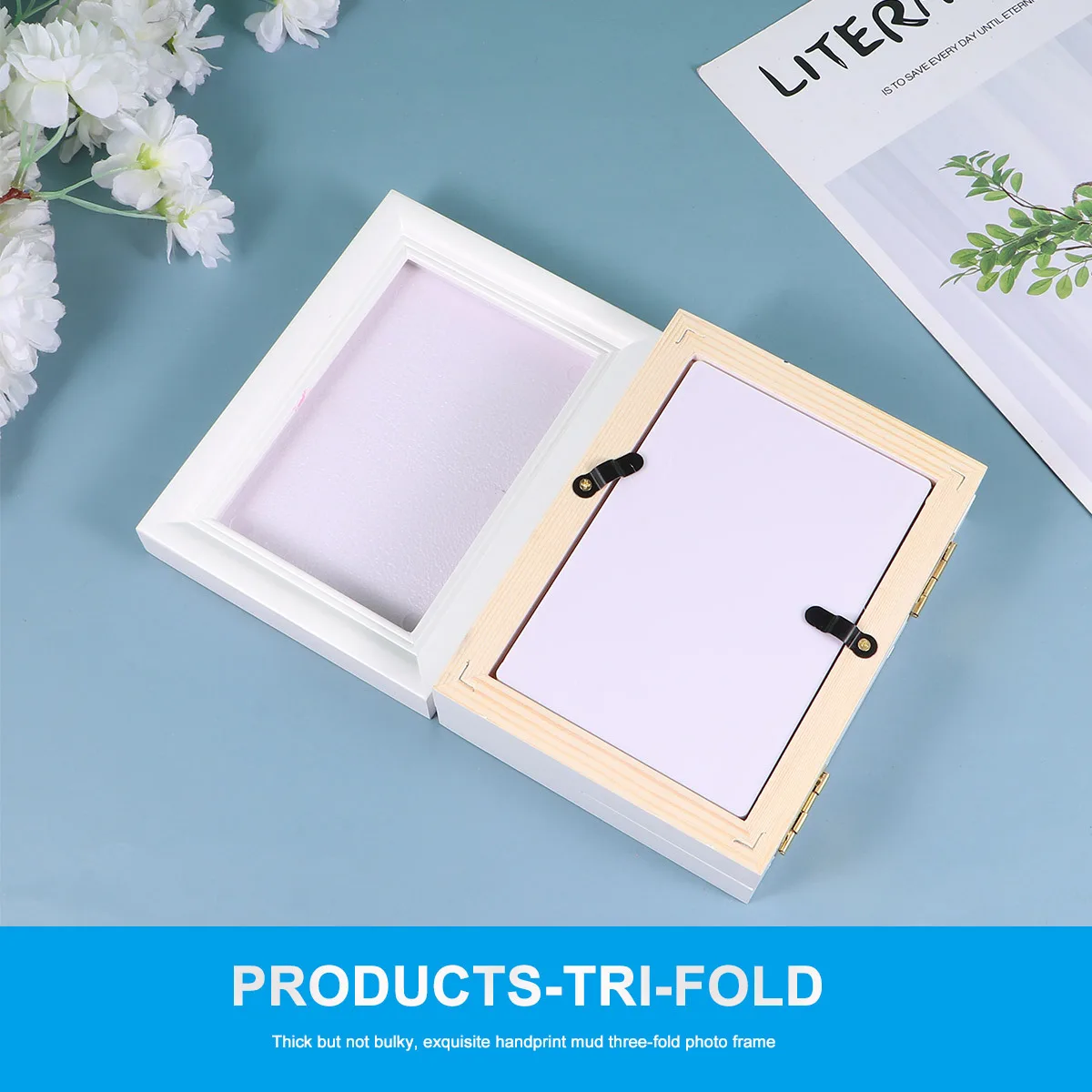 

1Pcs Pet Footprint 3-Fold Photo Frame White Pink Premium Quality Creative Frame for Dog Cat Long-Lasting Pet Footprint