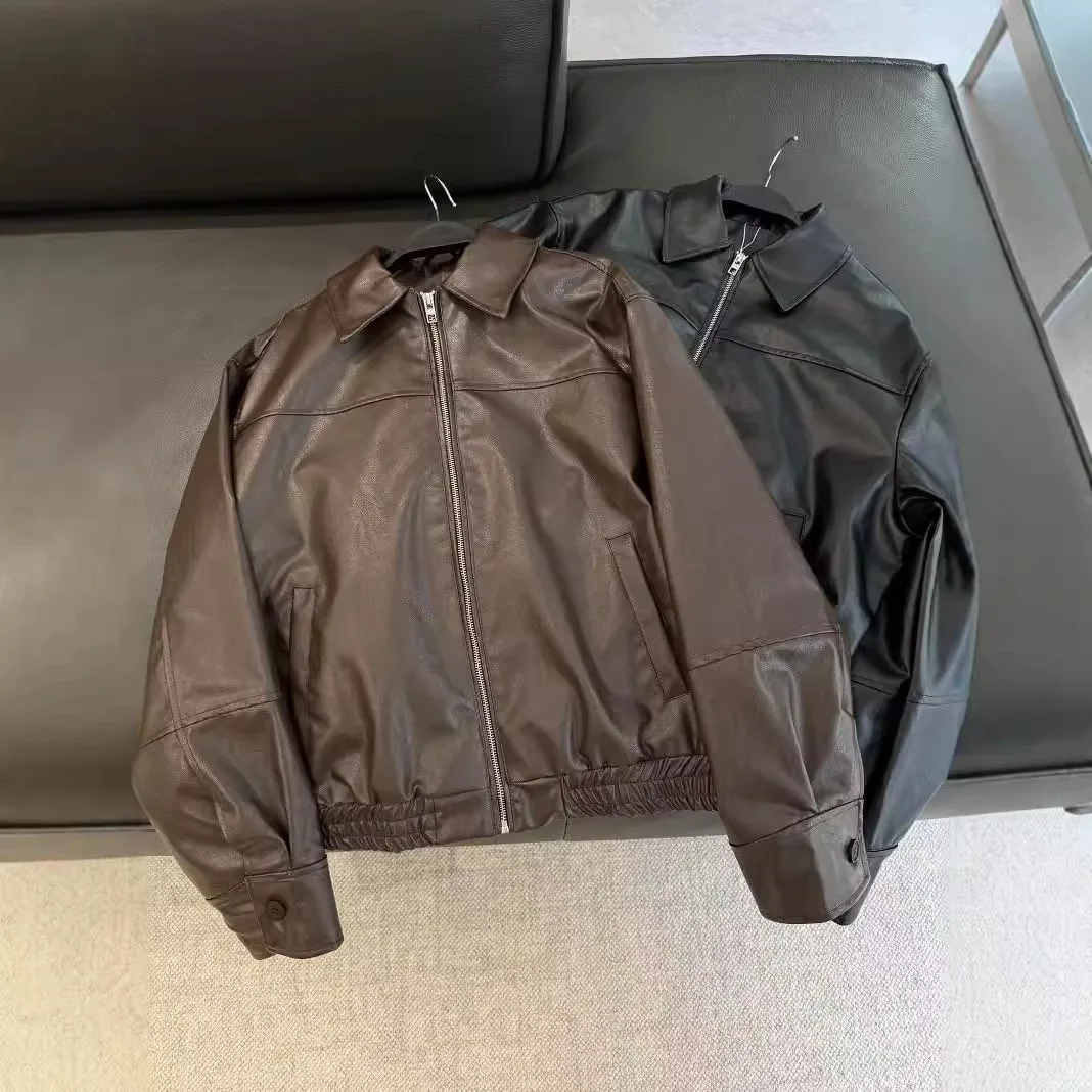 

Autumn New Style Women's Jacket Fake Leather Zipper Collar Coat European And American Style Women's Outerwear