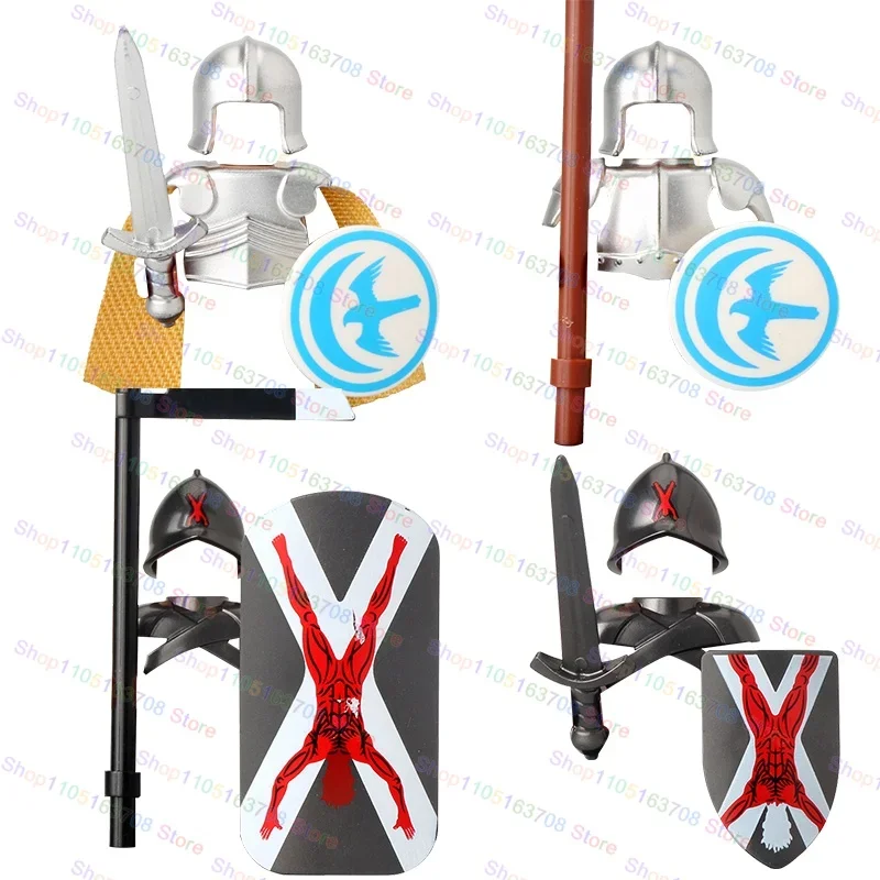 جنود القرون الوسطى الطوب تجميعها درع الملحقات التعليمية اللبنات عمل أرقام اللعب هدية للأطفال KT1073