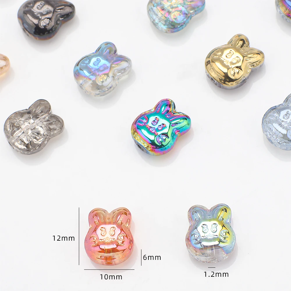 30pcs Crystal Glass Cartoon Rabbit Head Pedants Loose Spacer Beads Crafts For Diy Making Jewelry Bracelet Earing Accessories