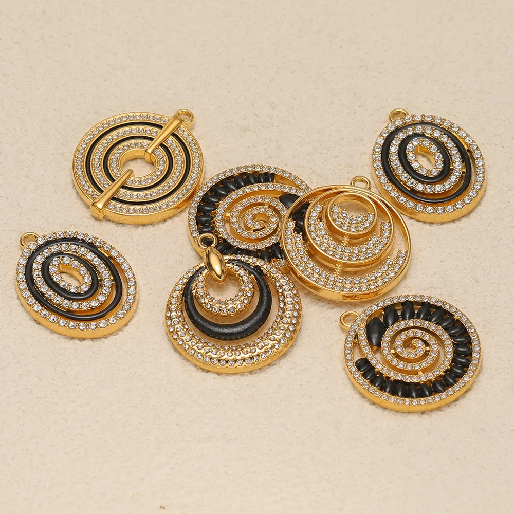 2 Stücke Edelstahl Runde Emaille Zirkon Strass Anhänger Kubische Zirkonia Anhänger für DIY Damen Halsketten Schmuck Ohrringe Herstellung – Detail 4