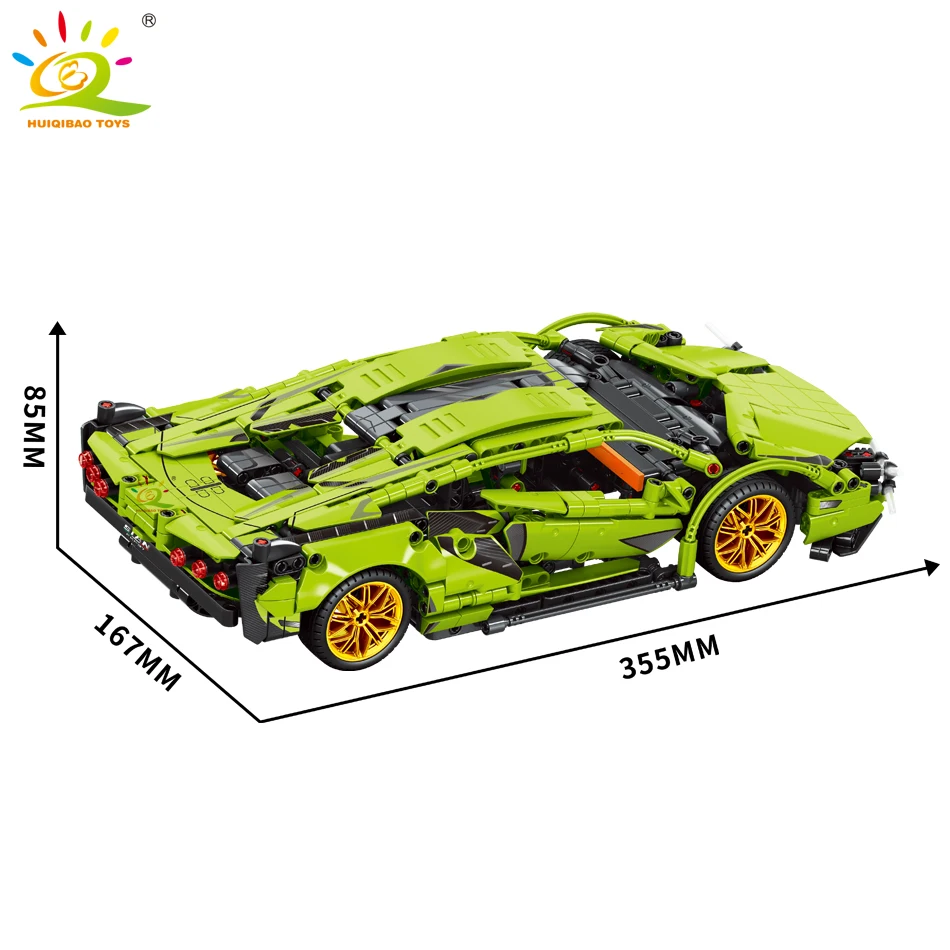 HUIQIBAO 1:14 1280PCS Racing Car Technical Model Building Blocks MOC Bricks Set Children City Construction Toy For Kids Boy Game