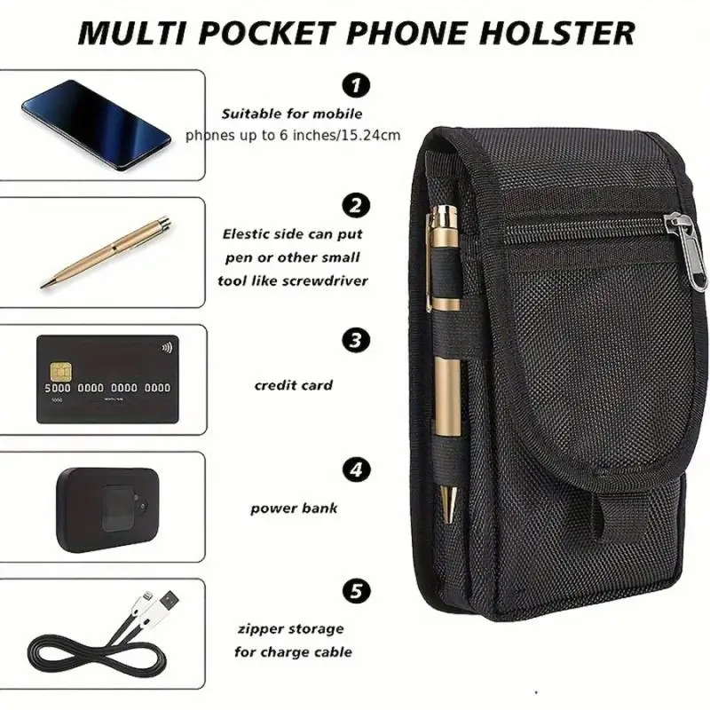 Bolsa para Teléfono Móvil, Bolsa de Cintura Informal, Bolsa con Espacio para Bolígrafo, Bolsa de Cintura con Tapa Abatible para Teléfono Móvil, Bolsa de Cintura para Teléfono Móvil de Buena Calidad