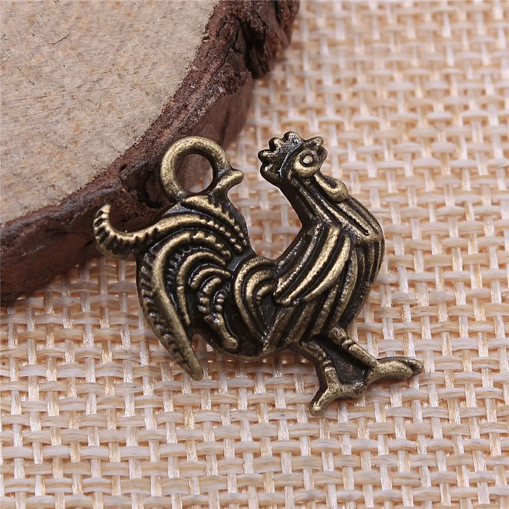 WYSIWYG 10pcs 22x18mm Pendant Rooster Cock Charm Pendants For Jewelry Making Antique Silver Color Chicken Pendants