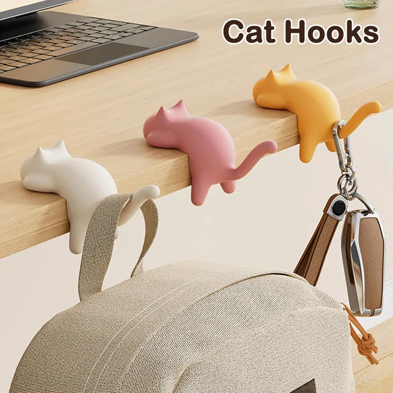 2/3pcs Cat Backpack Hook, Office Desk Edge, No Marking, No Punching, Student Desk Side Multifunctional Bag Hanger