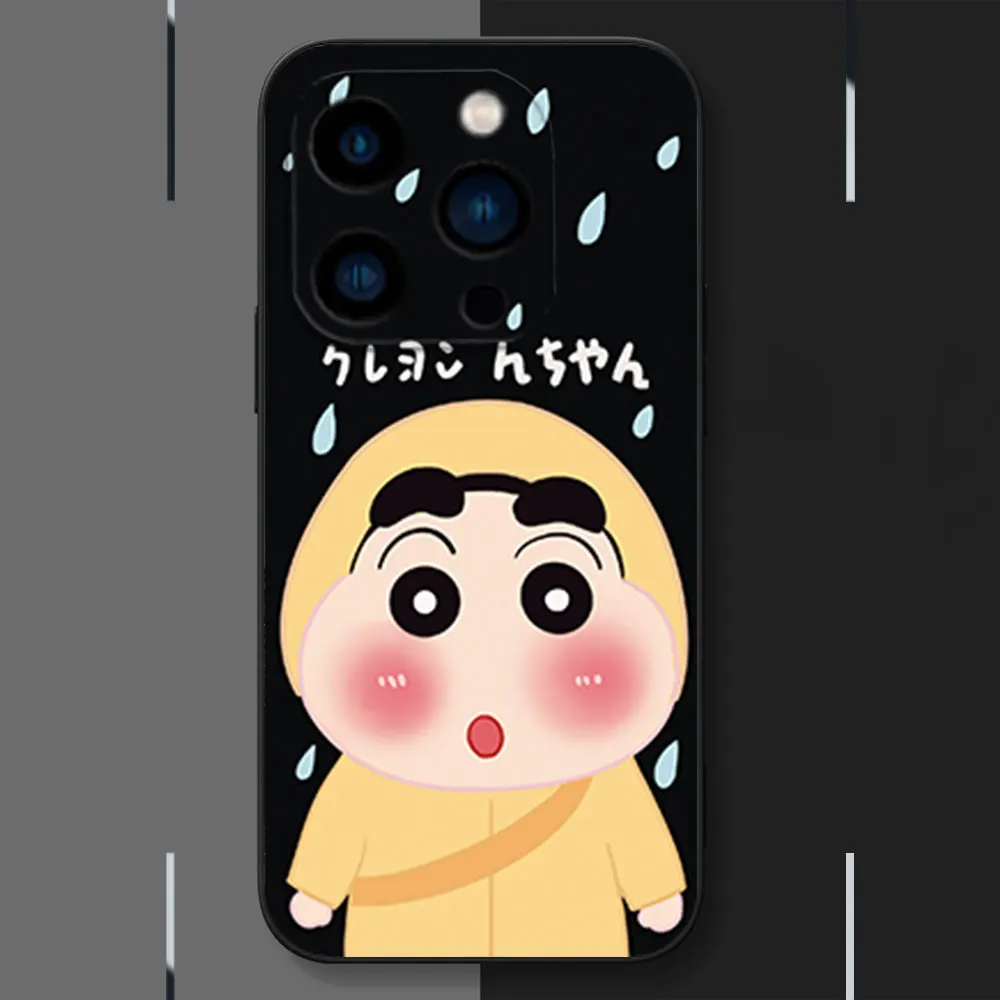 Bilibili C-Crayon S-Shin C-Chan Cartoon Phone Case for iPhone 12 11 13 14 15 16 Max Pro Plus Black Soft Silicone Cover