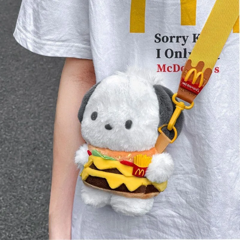 Pochacco-ハンバーガンバックパック,かわいい犬のぬいぐるみバッグ,ペンダント付きバックパック,人形のコレクション,装飾ギフト