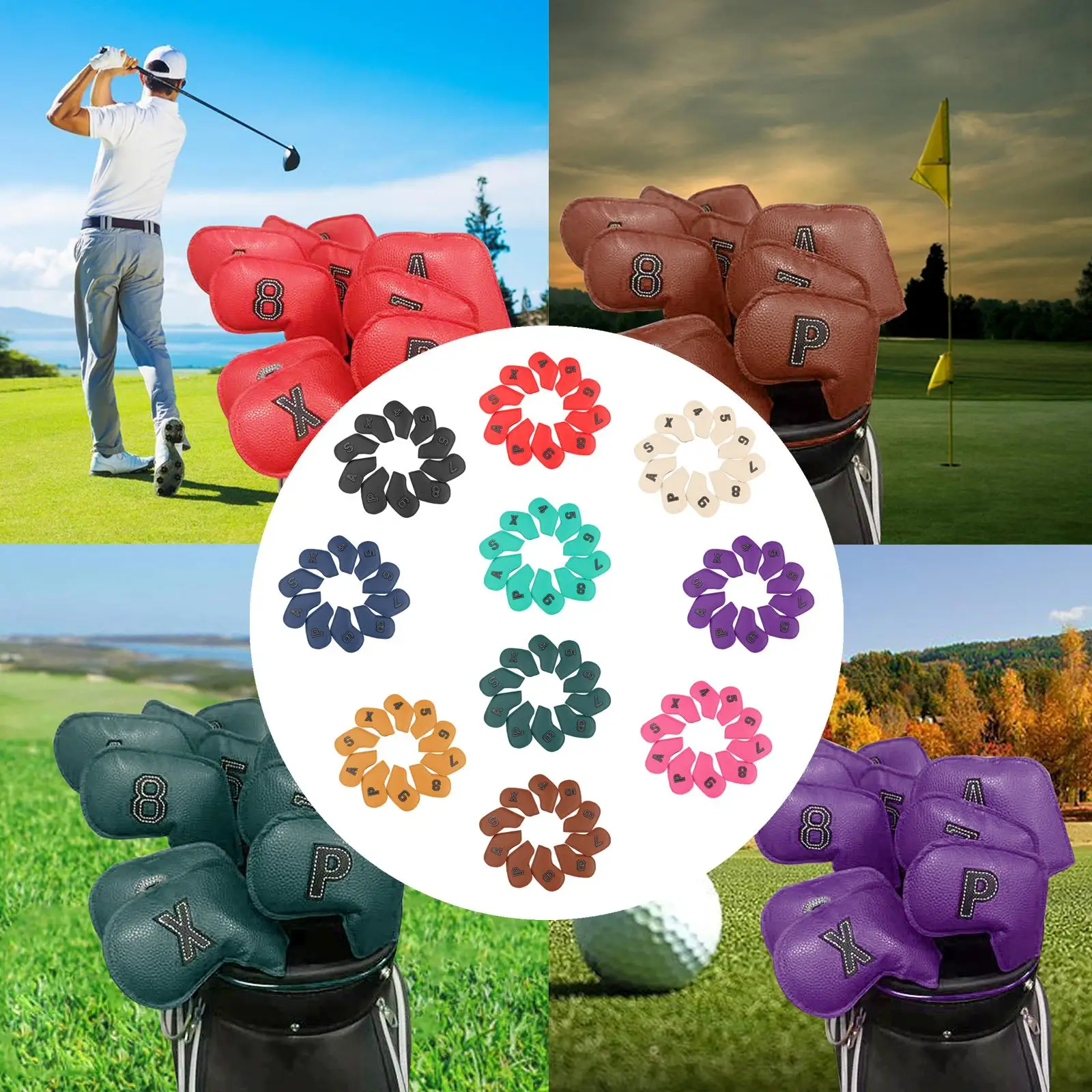 

Набор из 10 чехлов для головок клюшек для гольфа (4-9, P, S, A, X), аксессуары для гольфа, чехлы для головок клюшек, подходят для всех брендов