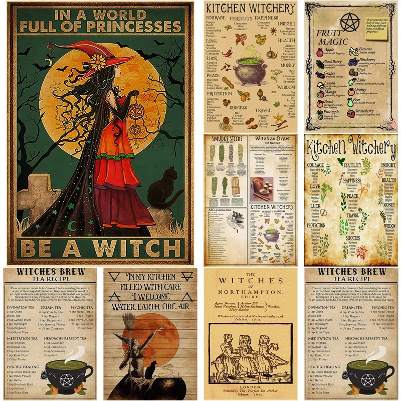 Kitchen Witchery Poster Retro Witch Brew Kraft Paper Prints Posters Vintage Home Room Bar Cafe Decor Aesthetic Art Wall Painting