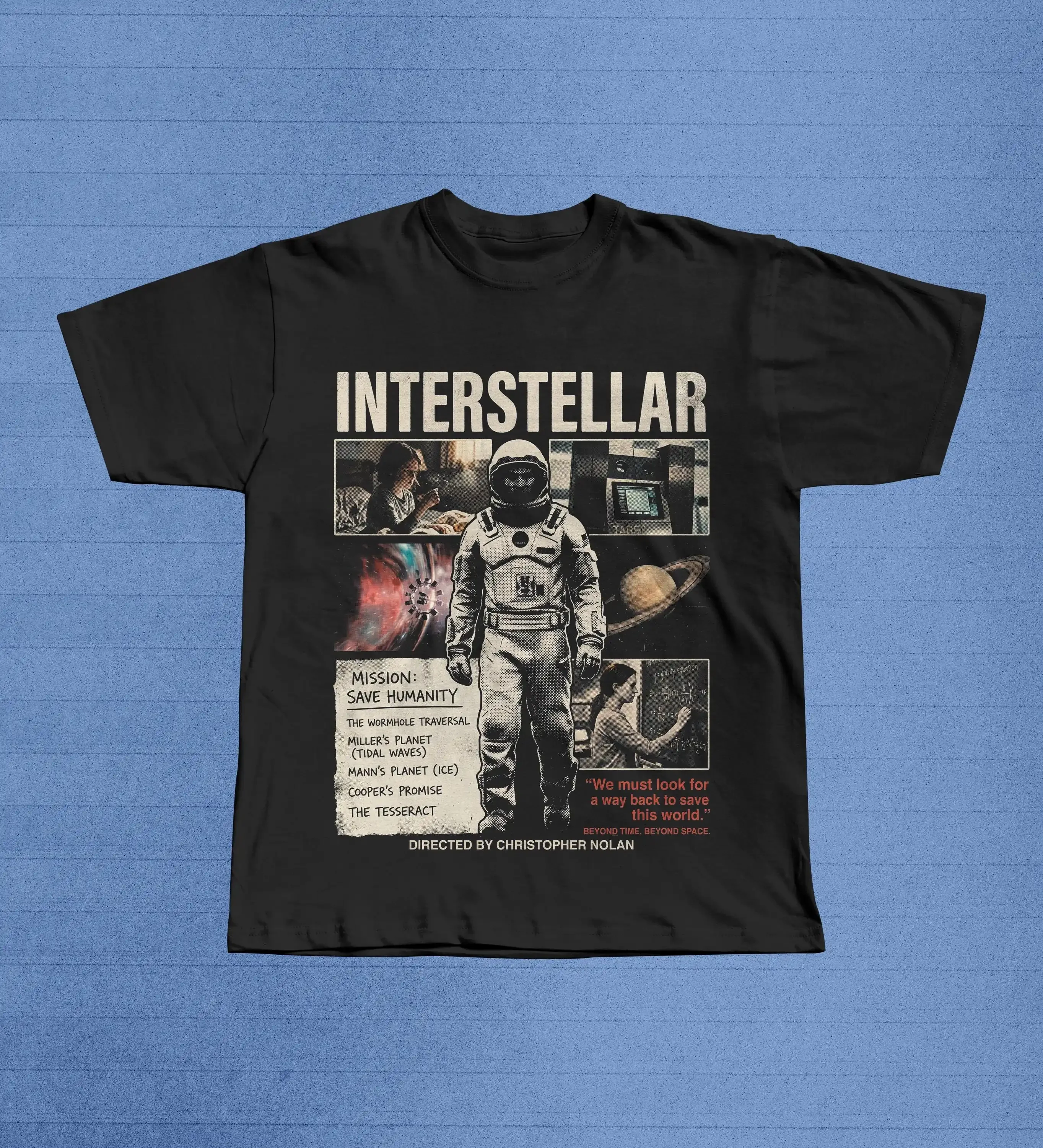 Interstellar Shirt, Christopher Nolan Sci-Fi Film T-Shirt, Astronaut TARS Tesseract Movie Graphic Tee