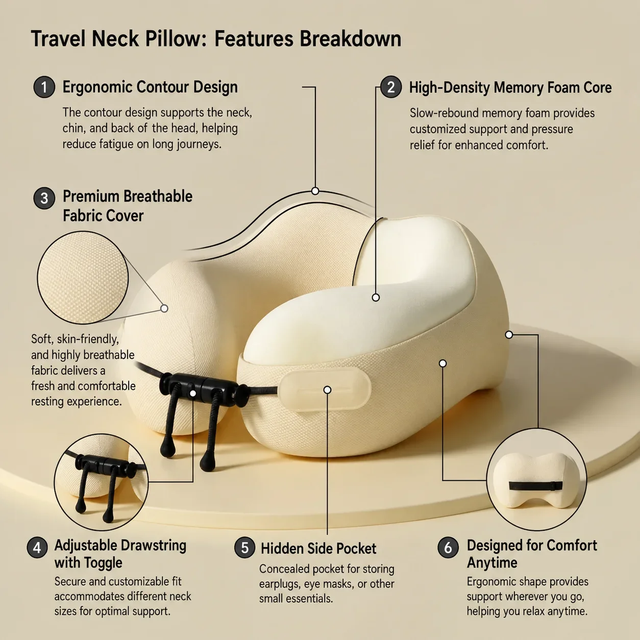 U-Shape Comfort Airplane Travel Pillow With Snap Button Coussin Travel Pillow U Shaped Travel Healthcare Memory Foam Neck Pillow view 3
