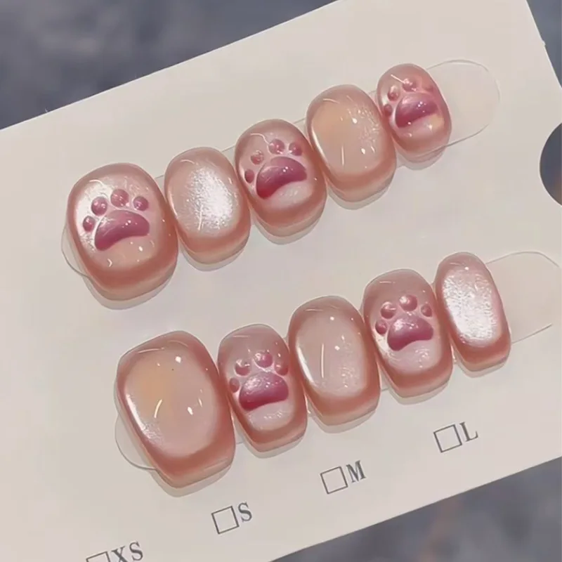 Griffes de chat mignonnes pour femmes, presse faite à la main, patchs à ongles amovibles, faux ongles en forme d'yeux de chat, 10 pièces, N64.3D