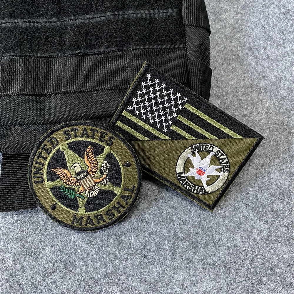 US MARSHAL Hostage فريق الإنقاذ شارة بقع شريف سترة هوك وحلقة شارة كبيرة التطريز كوس النمذجة الجيش الطيران المعنويات