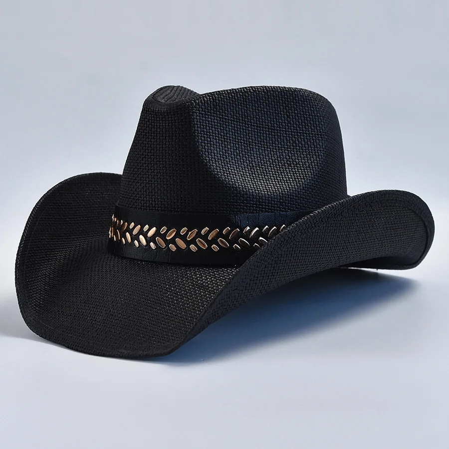 Zachodni styl Słomkowe kapelusze dla mężczyzn Kobiety Vintage Curled Edge Cowgirl Jazz Hat Summer Beach Sun Hat Sombrero Hombre