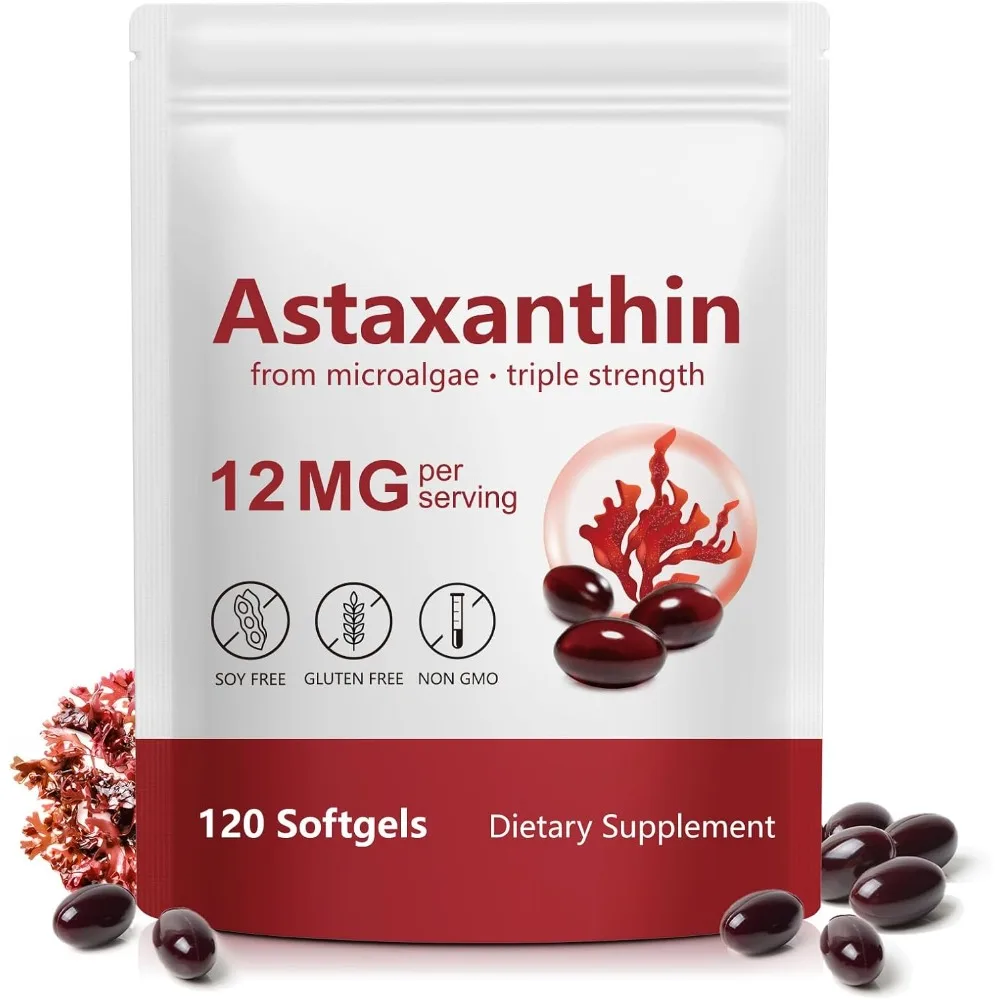 

Astaxanthin Softgels 12mg Per Serving Microalgae 120 CT, Gluten-Free Soy-Free, Non-GMO Vegan, Supports Antioxidant Activity