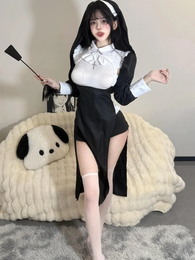 Sexy Nun's Costume Women's loween Cosplay Clothing Maid Outfit Set Student Work orm Alternative No Brand Registered Tr...
