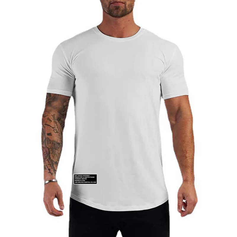 Letnia szczupła dopasowany T-shirt męska sportowa koszulka z krótkim rękawem męska odzież bawełniana koszulka na siłownię Fitness koszulki treningowe kulturystyki — zdjęcie 6