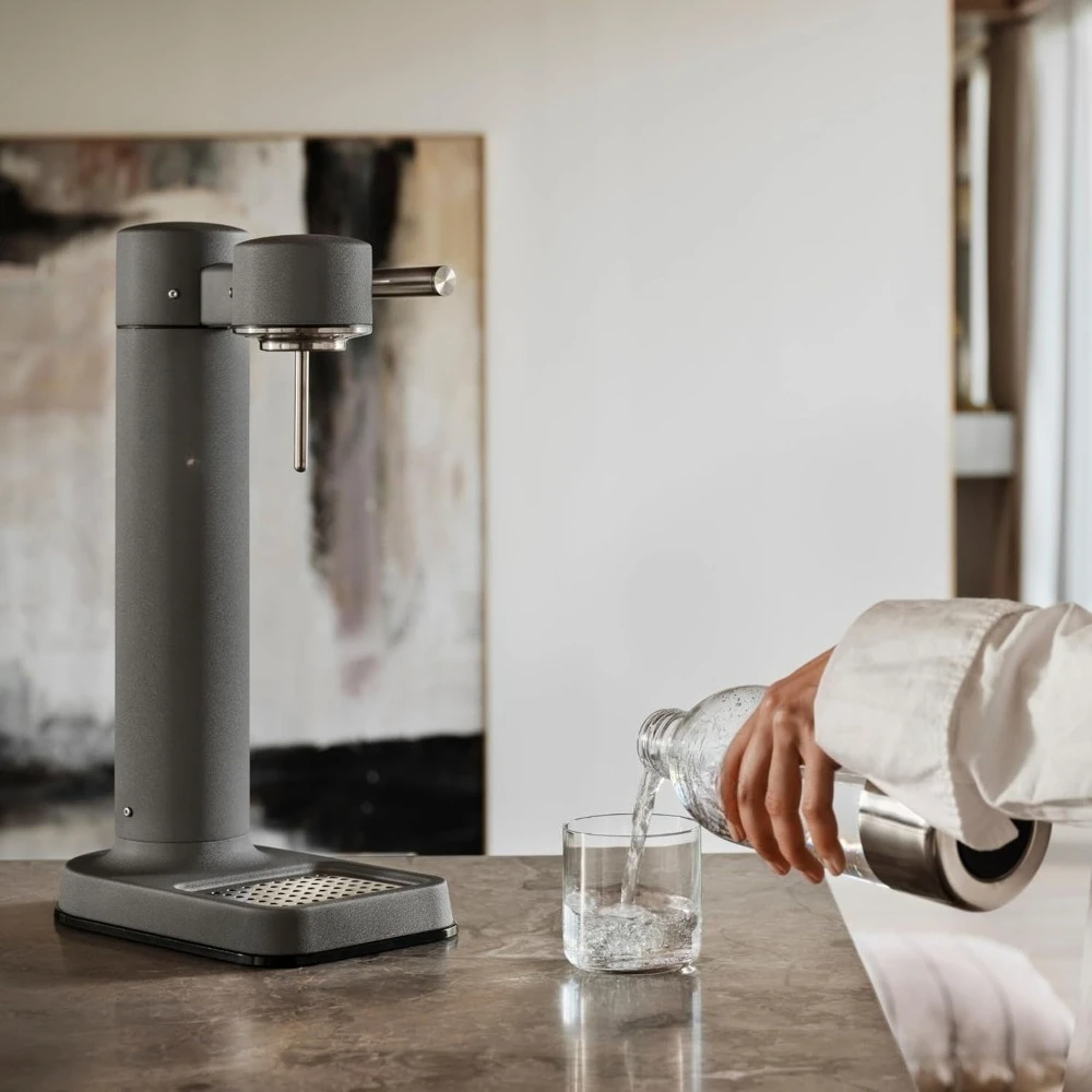 New upgrade Matte Grey,Sparkling & Carbonation Water Machine, Stainless Steel with PET BPA-Free Reusable Bottle Volume 800 mL