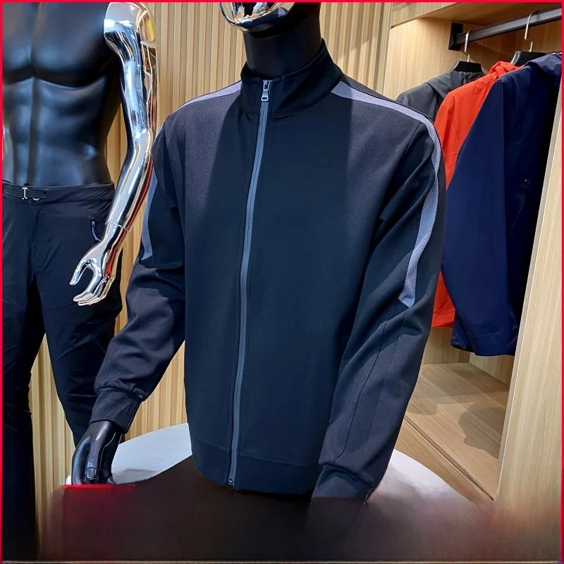 

Casual Air Cotton Stand Collar Men's Jaet Spring Faion Outerwear Stand Fit Long Sve Zipper Closure Youth ular