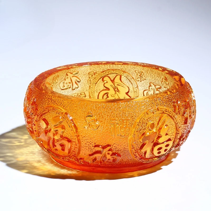Glazed Wufu cornucopia ornament, wealth position, entrance key storage bowl, living room home decoration, hand-carved