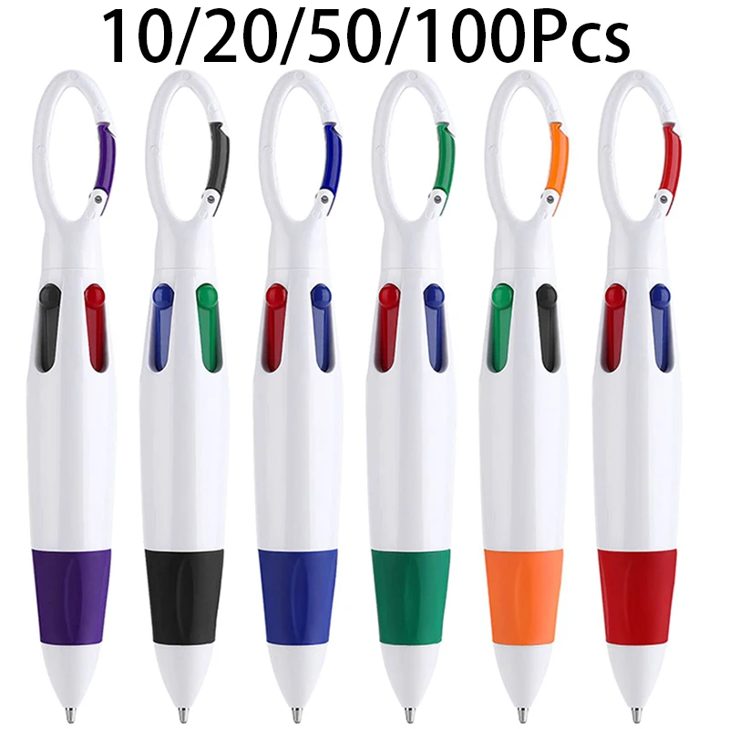 10-100Pcs Retractable Shuttle Pens with Carabiner Clips, Multicolored Ink 4 in 1 Ballpoint Pens Keychains