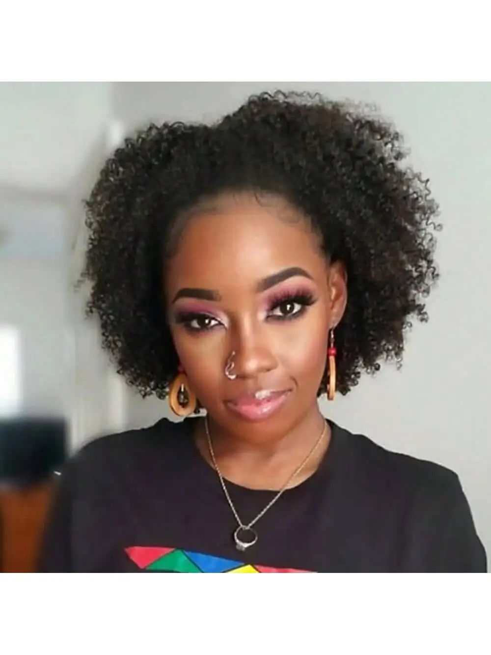 

Афро-кудрявый полупарик 3 в 1, человеческие волосы, эластичный шнурок, одежда без клея, странные вьющиеся человеческие волосы, полупарики, приятные для начинающих