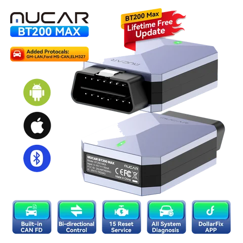 MUCAR BT200 MAX OBD2 Scanner Full System Diagnostic Tools 15 Resets Lifetime Free Update Active Test CANFD Car Scan Tools