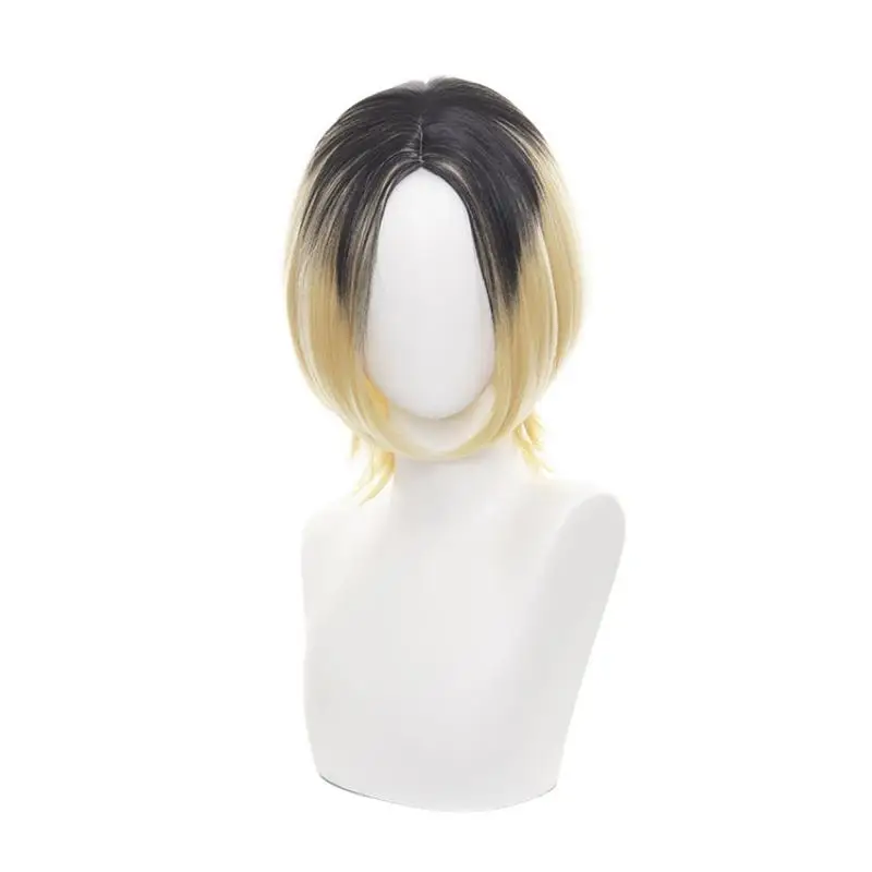 

Anime Haikyu!! Kozume Kenma Cosplay Wig Gold Black Mixture Short Hair Heat Resistant Synthetic Halloween Party Accessories Props