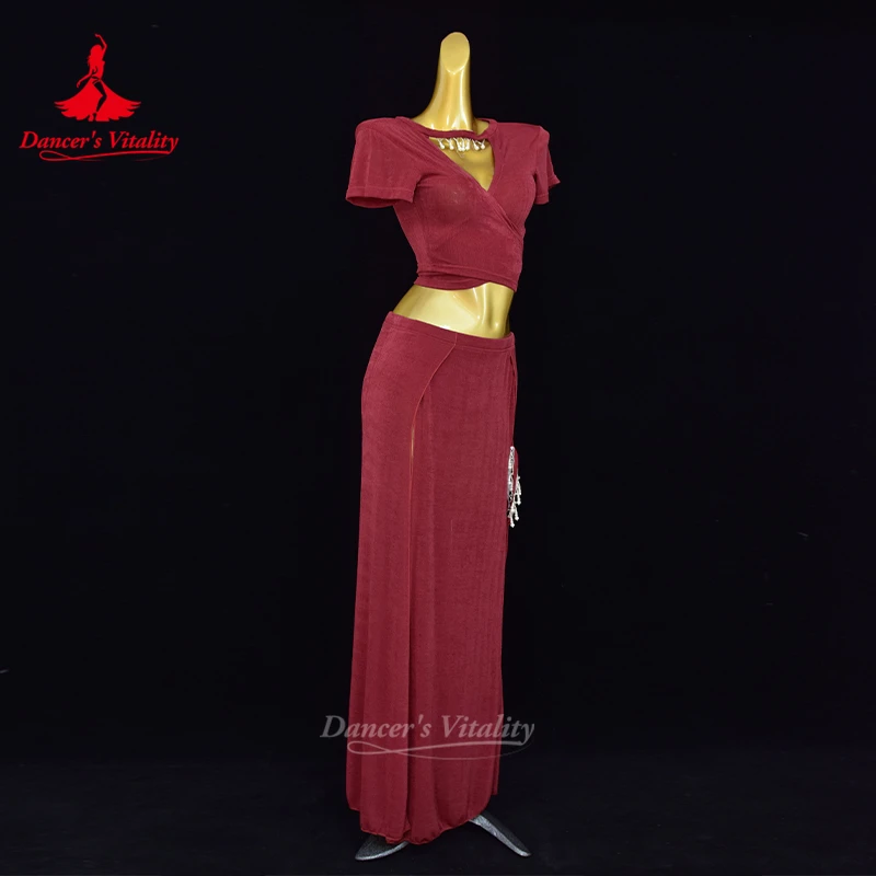 New Belly Dance Clothing Women's Sexy V-neck Short sleeved Top+Sexy Split Long Skirt 2pcs Oriental Dance Practice Clothes