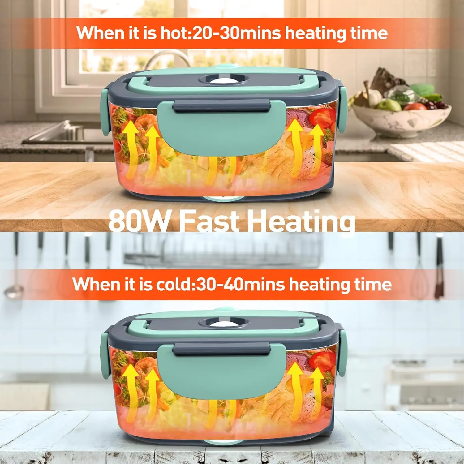 صندوق غداء كهربائي من APSARAS بقدرة 60-80 وات، 3 في 1 لتدفئة الطعام المحمولة للسيارة/المكتب، 12 فولت/24 فولت/110 فولت، يتضمن شوكة SS وحقيبة معزولة (Gre) #3