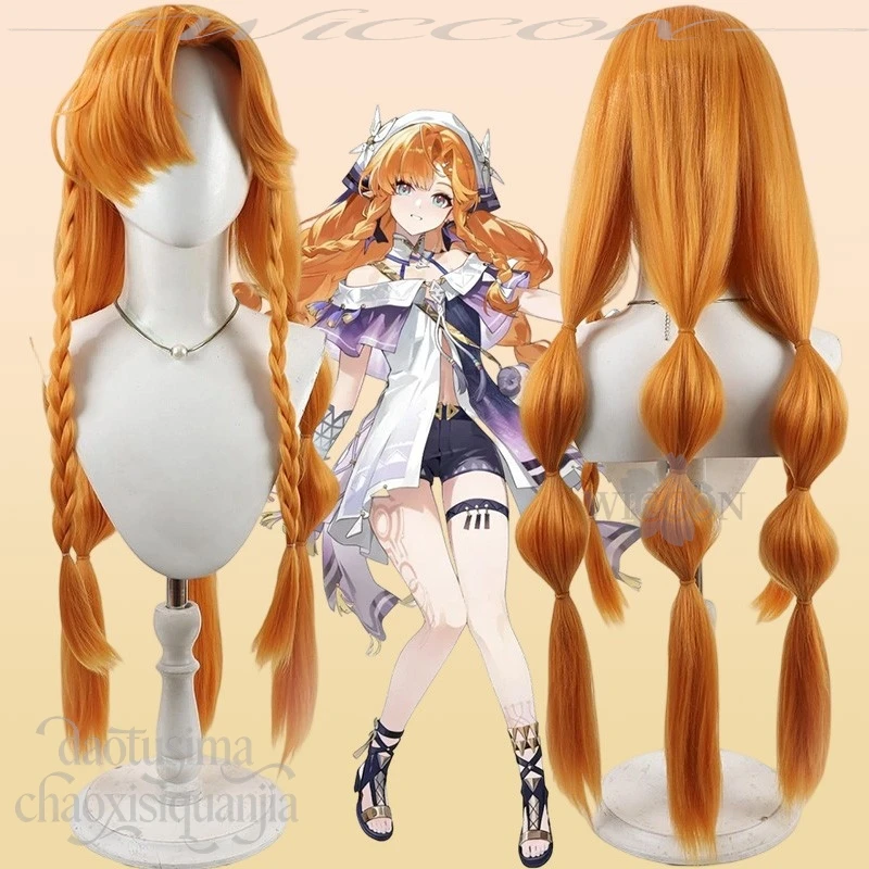 

Sigrika Wuthering Waves Cosplay Wig Long Orange Multiple Braids Thin Bangs Synthetic Hair for Anime Game Party
