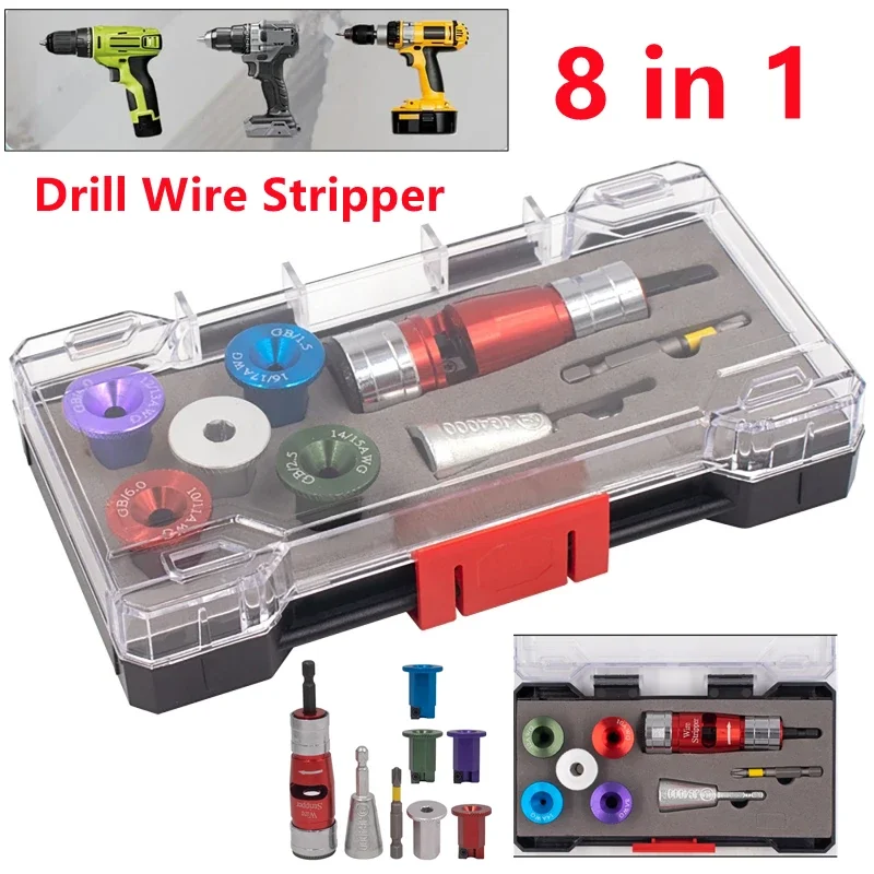 8 IN 1 Wire Stripping and Twisting Tool Kit with Hexagonal Handle Quick-Change Wire Twisting Tool, 5 Stripping Replacement Heads