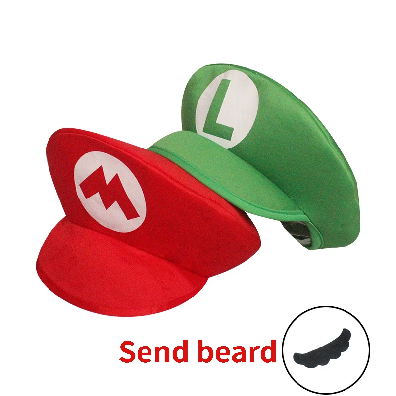 Anime Game Super Luigi Brothers Halloween Role Play Hat  Men and Women Cosplay Moustache Ghost Party Show Hat