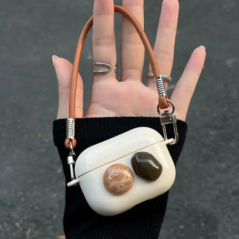 Niche Creative Geometric Gem Bluetooth Protective Case TPU with Lanyard Portable Earphone Case Compatible with AirPods 1/2 3 Pro