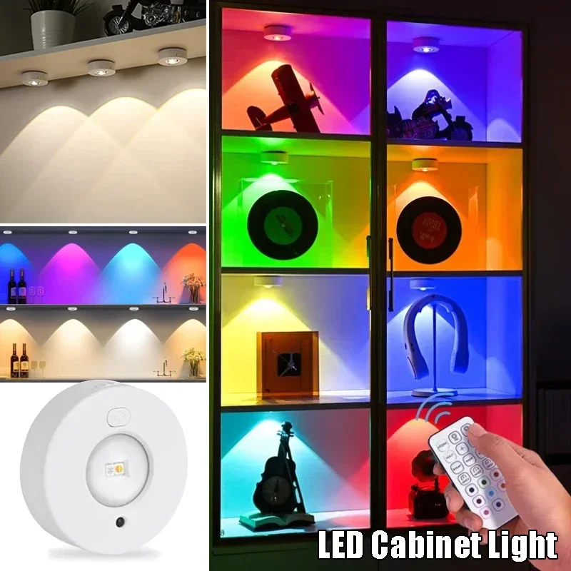 Luces LED de noche RGB, lámpara inalámbrica para gabinete, 12 colores, tipo C, Control remoto recargable para habitación, mesita de noche, iluminación de armario Stich