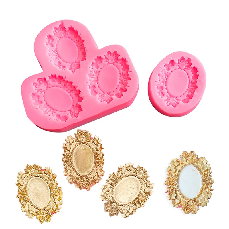 Fondant Mold Lace Scroll Photo Frame Silicone Candy Cake Border Decoration Chocolate Baroque Style Makeup mirror Resin Mold