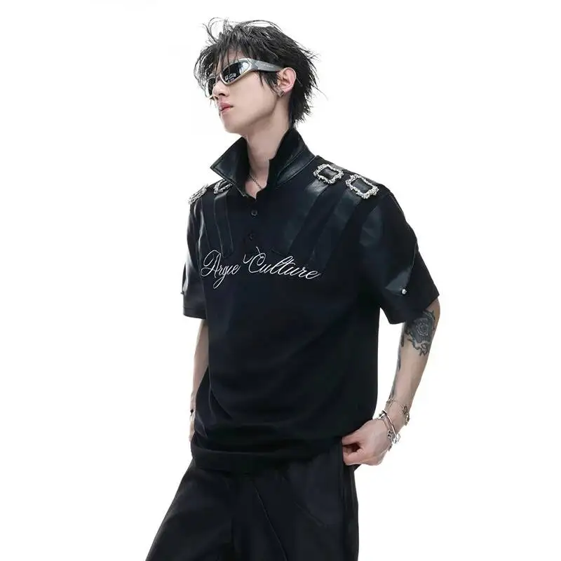 LUZHEN 2026 Summer Metal Buckle Leather Belt Decorate Short Sleeve T-shirt Men's Fashion Original Street Casual Pullover JY7188