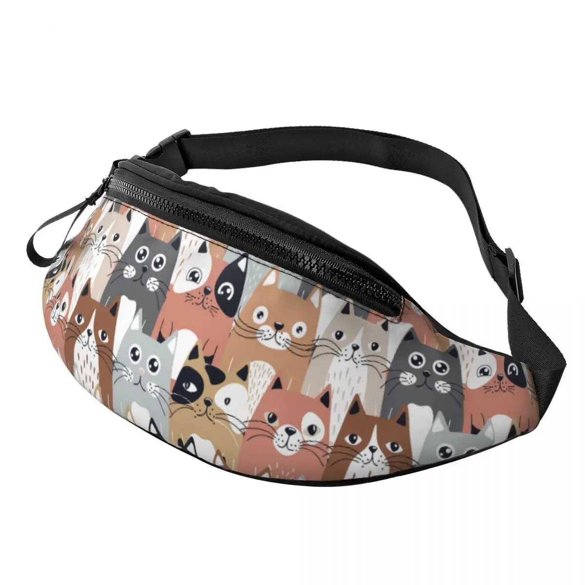 Custom Cute Kitten Cat Doodle Fanny Pack Men Women Fashion Black Cats Crossbody Waist Bag for Travel Cycling Phone Money Pouch