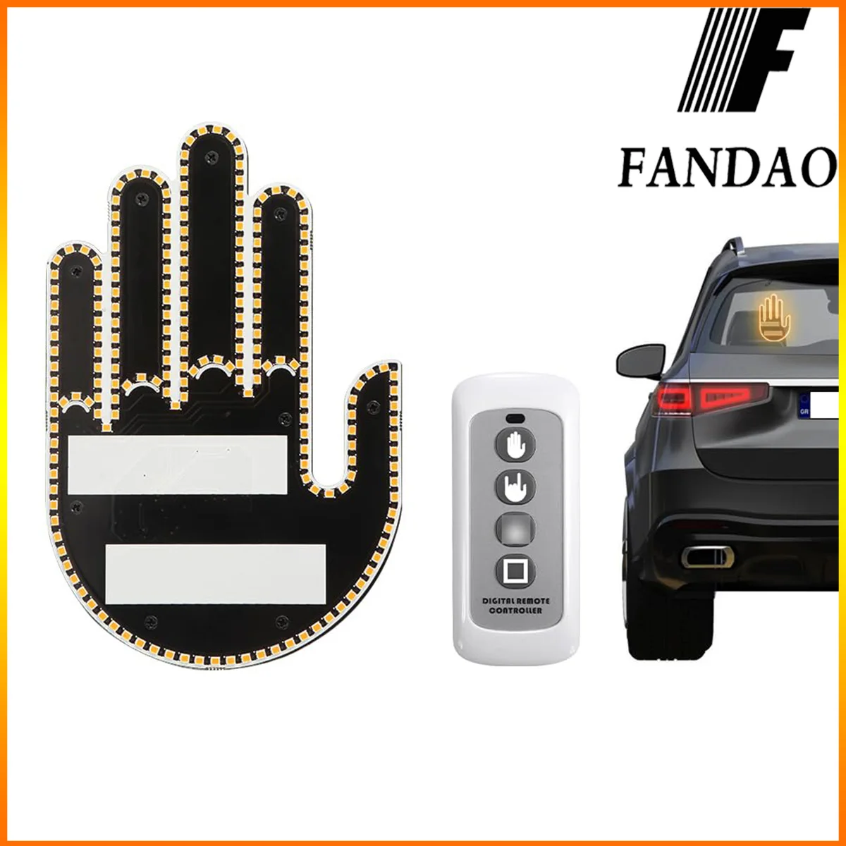 

Car Finger Light with Remote Orange Three Kinds of Hand Gesture Light Car Back Window Decor Vehicle Accessories for Men & Women