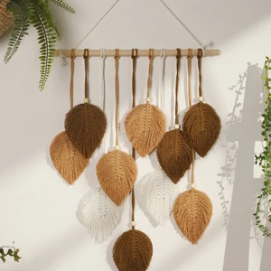 نسيج حائط أوراق مكرمية ، بني وأخضر ، ديكور منزلي بوهو ، منزل معلق ، ديكورات غرفة المعيشة ، هدية جمالية أفضل 8 مبيعا Macramé Cabecero - رقم 5