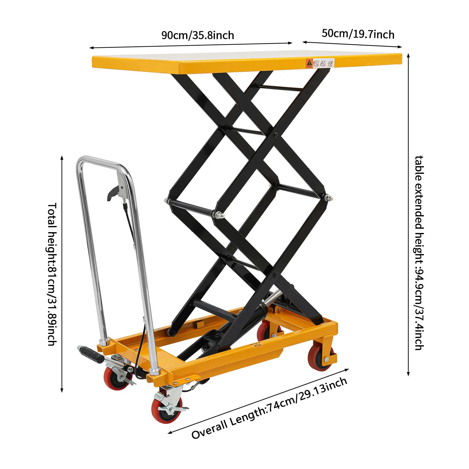 770lbs Hydraulic Scissor Lift Table with 90x50cm Platform, Double Scissor Lift Cart for Warehouse and Factory Material Handling