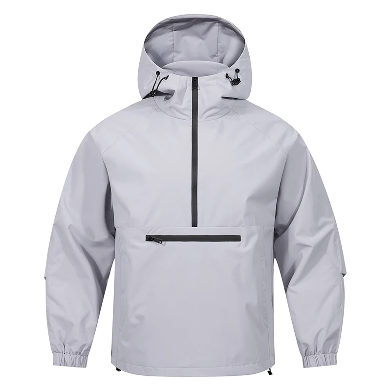 Veste Anorak Homme Imperméable à Capuche Demi-Zip, Coupe-Vent Printemps-Automne, Vêtement d'Extérieur