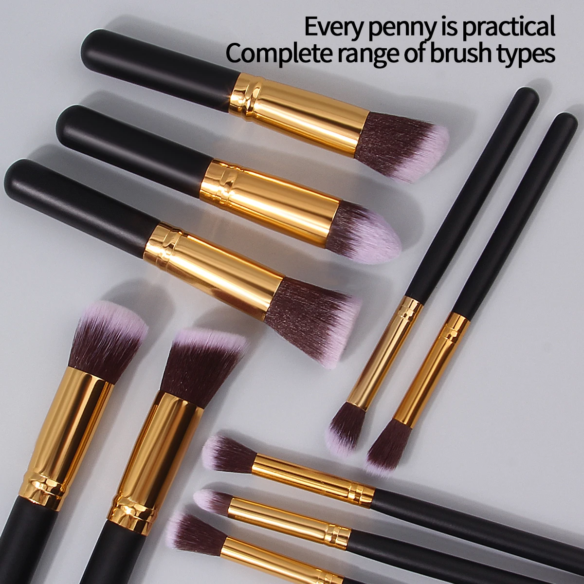 Juego de 10 brochas de maquillaje negras, brocha para sombra de ojos, colorete, superventas, herramientas de maquillaje para principiantes