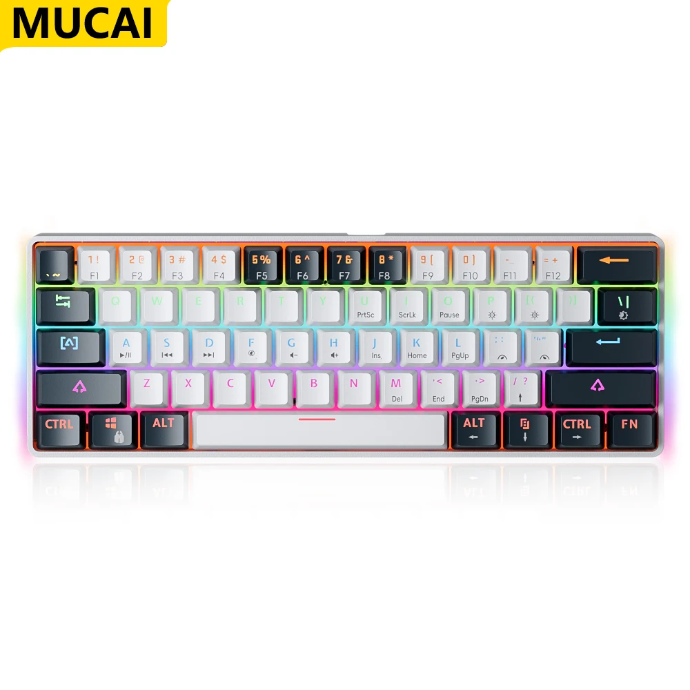 MUCAI USB 게임용 기계식 키보드, 레드 스위치, RGB 백라이트, 핫 스왑 가능, 61 키, 유선 분리형 케이블, MK61