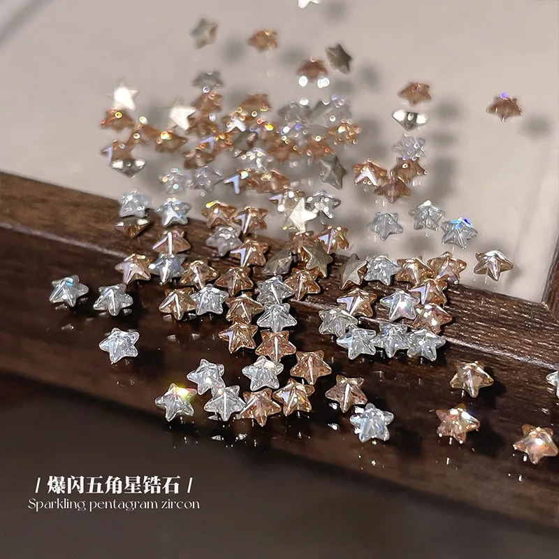 Mini 3mm Star Zircon Nail Flat Bottom Sparkling Zircon Christmas Pentagram Nail Decoration Accessories