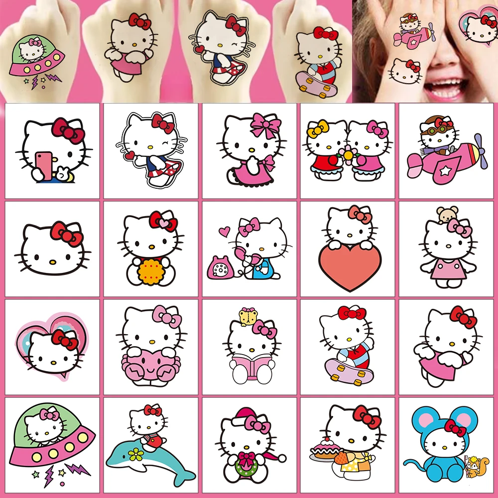 30pcs Sanrio Hello Kitty Tattoo Stickers Y2K Cute KT Cartoon Korea Girl's Temporary Tattoo Decals Children's Fake Tatoo Stickers